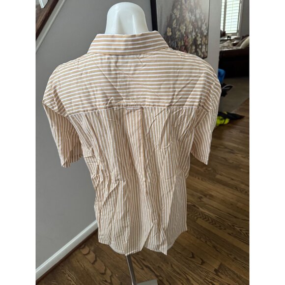 Lafayette 148 New York Short Sleeve Striped Cotton Button Down Shirt Blouse Sz L - Picture 2 of 2